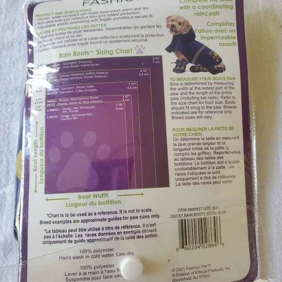 Fashion Pet Ducky Rain Royal Blue Protective Sz. XL  Drawstring Boots - Picture 3 of 5